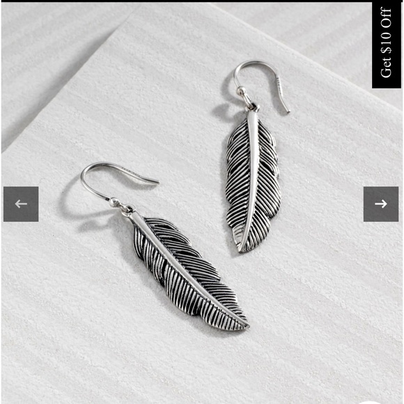 Silpada Etched Feather Drop Earrings New southwestern style sterling silver - Picture 7 of 8